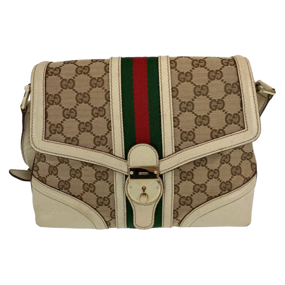 Sac à bandoulière diagonale GUCCI Web Stripe pochette beige or quincaillerie toile GG GG
