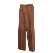 63863 auth HERMES tan brown wool High-Waisted Pants 34 XXS
