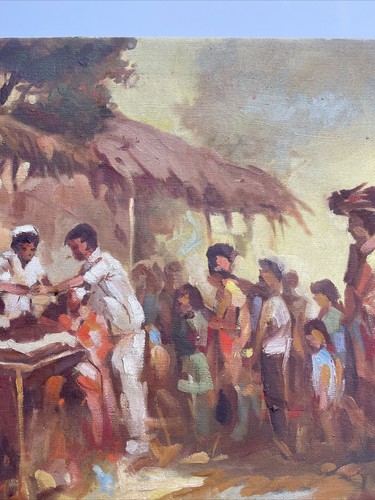 LARGE FILIPINO PAINTING HISTORIC NURSES 36 INCH VINTAGE CIRCLE OF AMORSOLO 1969 - Picture 15 of 23