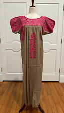 San Antonino Maxi Dress, Oaxaca Mexican dress. hand Embroidered. Silk Threads.