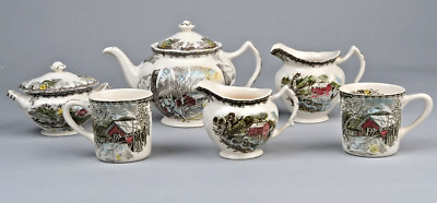 JOHNSON BROTHERS FRIENDLY VILLAGE Teapot, Sugar, Creamers x