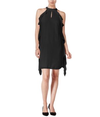 Bar III Womens Black Sleeveless Flutter Detail Halter Shift Party Dress XXS  M | eBay