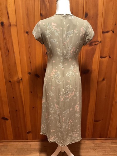 Ralph Lauren VTG 90s Women’s Petite Green Floral 100%Silk Lined Mid-length Dress - Picture 6 of 9
