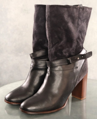 Vince Gwen $320 Women's Heeled Ankle Boots Size EU 40 US 9 Leather Suede Black