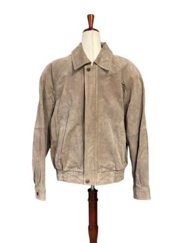 Danier Beige Leather Suede Jacket Full Zip Bomber Collared Men’s Medium