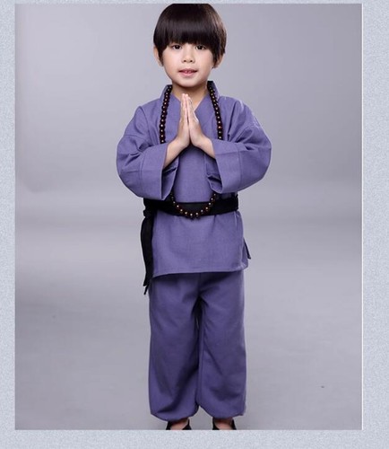 Kid Child Shaolin Buddhist Monk Robe Boy Meditation Uniform Kung fu Tai chi Suit - Picture 11 of 16