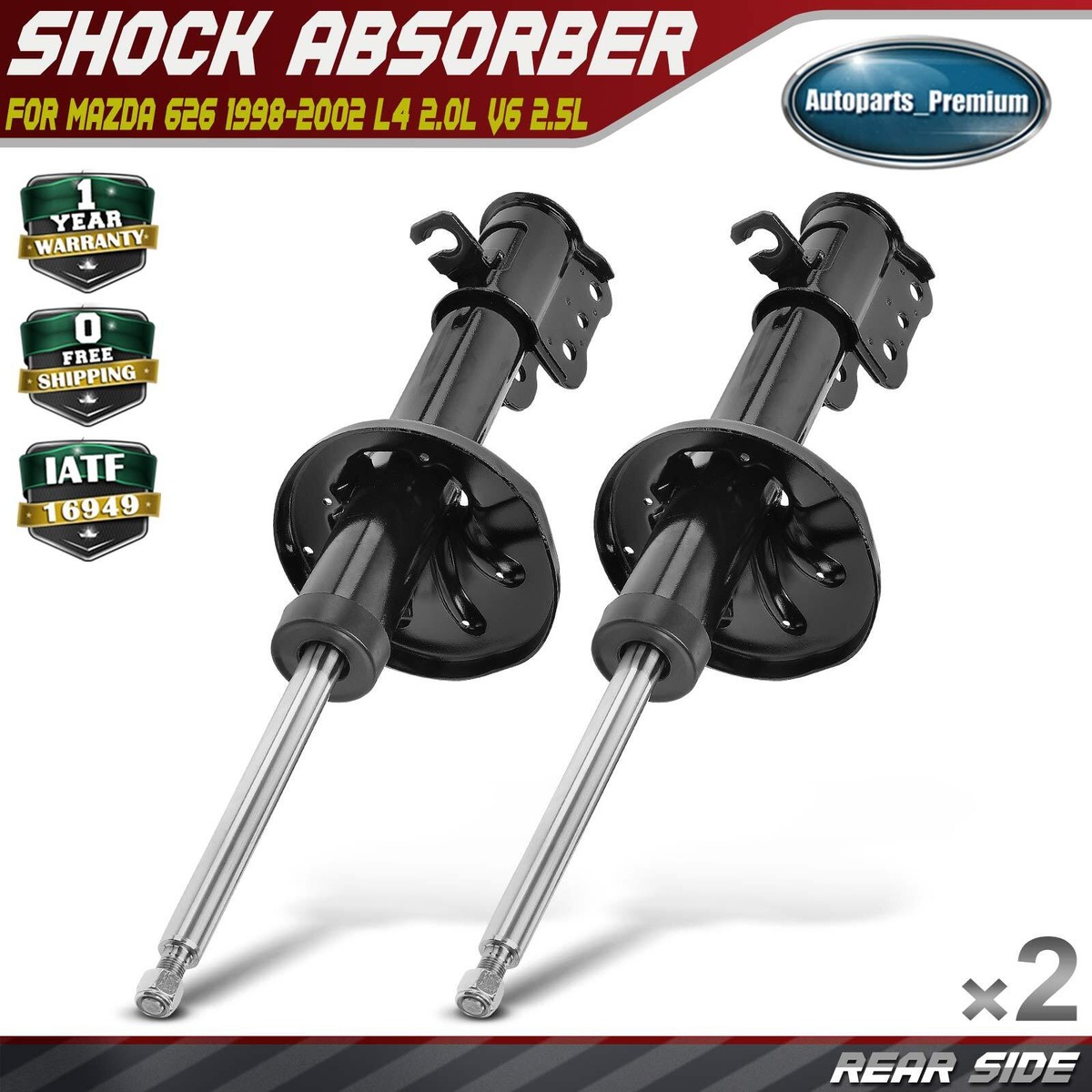 Rear Driver & Passenger Shock Absorber for Mazda 626 1998-2002 L4