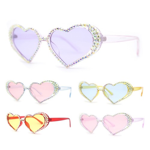 Damen-Sonnenbrille irisierend Strass Glitzer sprudelnd Herzform - Bild 2 von 60