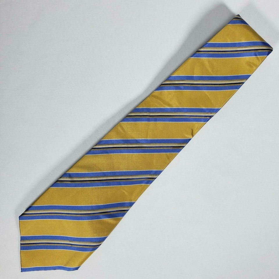 DOCKERS Men's Neck Tie, 100% Silk, Hand Made, Striped, Gold & Blue with Gift Box - Изображение 2 из 4