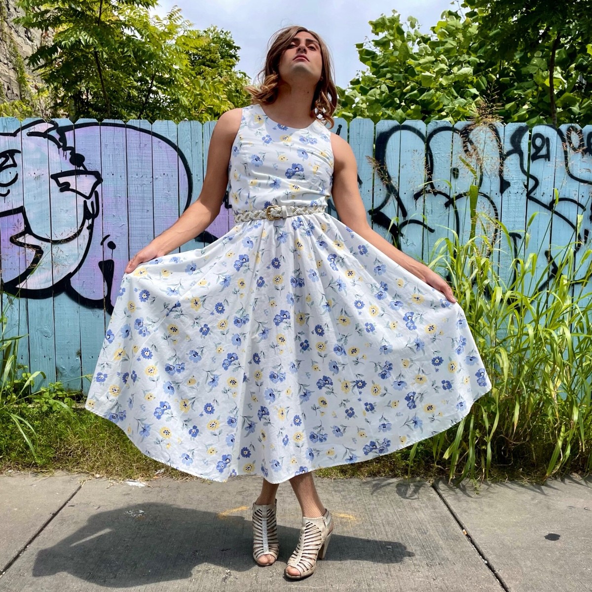 Vintage Laura Ashley Floral Cotton Sundress L 90's White Tea Length Day  Dress