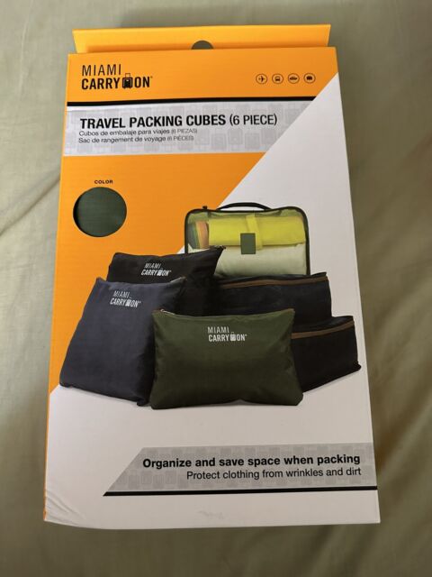 MIAMI CARRY ON Travel Packing Cubes (6 Piece)Olive Green Brand New In Sealed Box