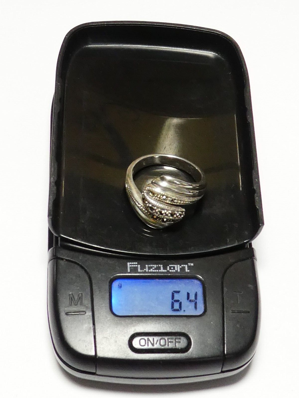 PRETTY Solid Silver 925 & Marcasite Ribbon Groove… - image 11