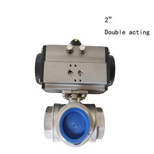 2'' NPT Double Acting 3 - Way Pneumatic Actuated Ball Valve 1000psi SS PTFE
