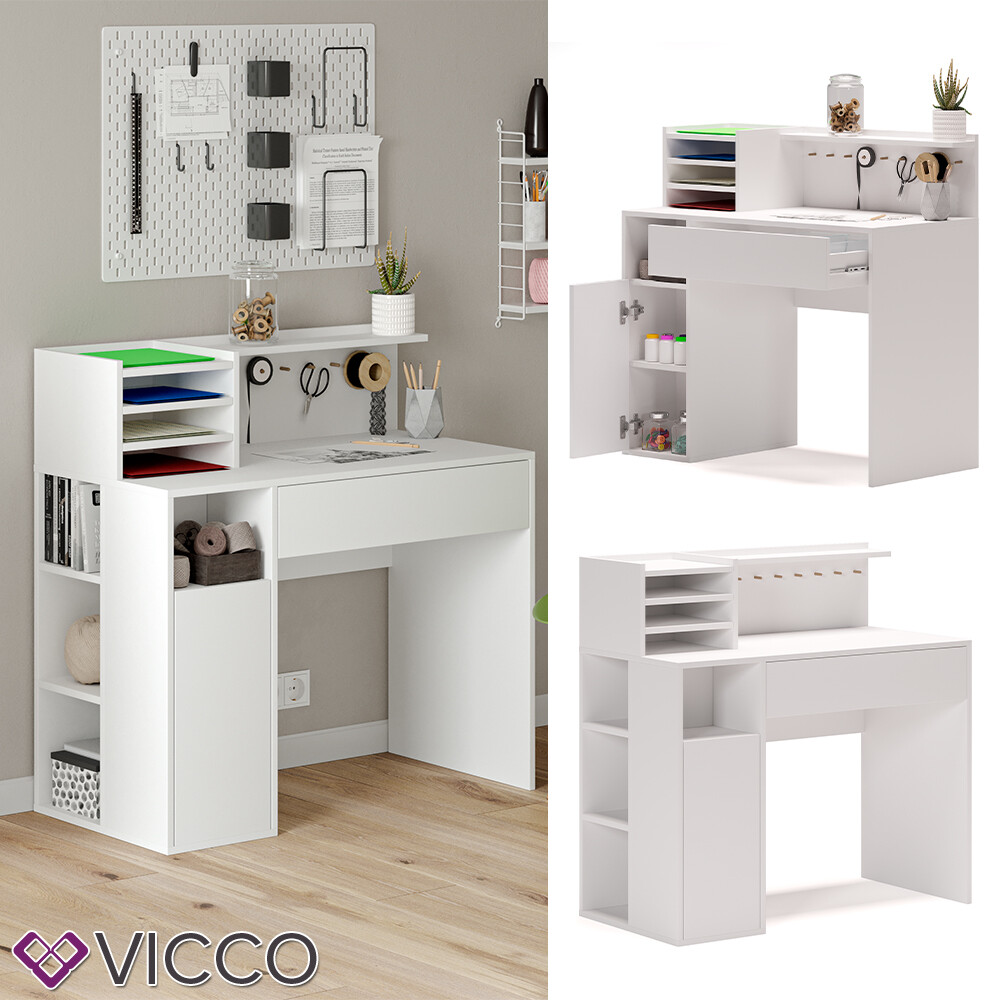 Table de travail Vicco compacte avec rangements pour petits espaces