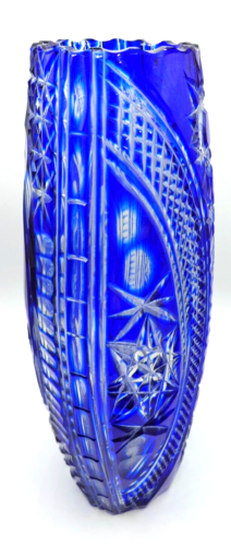 Jarrón de cristal azul cobalto grabado bohemio Papa Juan Pablo II vintage grande 15" - Imagen 7 de 11