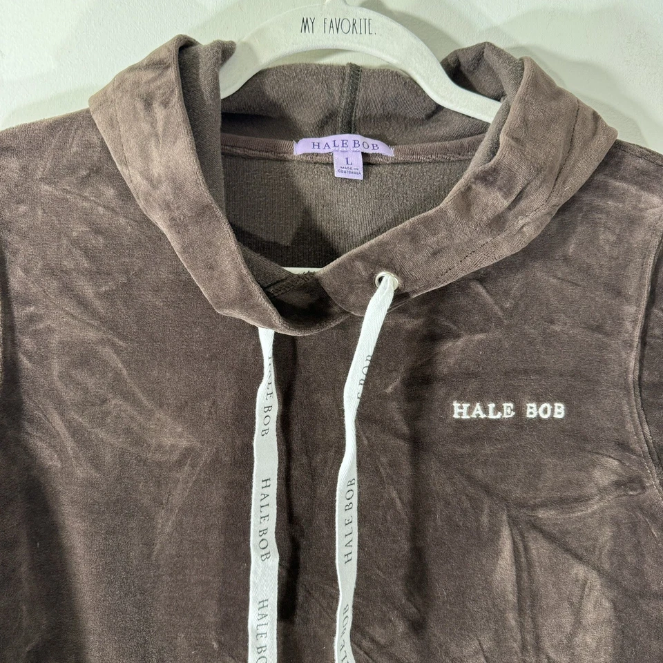 Sudadera con Capucha Hale Bob Terciopelo Marrón Y2K Para Mujer Talla Grande Retro Logo Foto 2 de 4