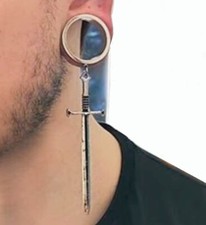 Gothic Medieval Lon Sword SCREW ON CHARM TUNNELS For STRETCHED EARS.2g TO 1".