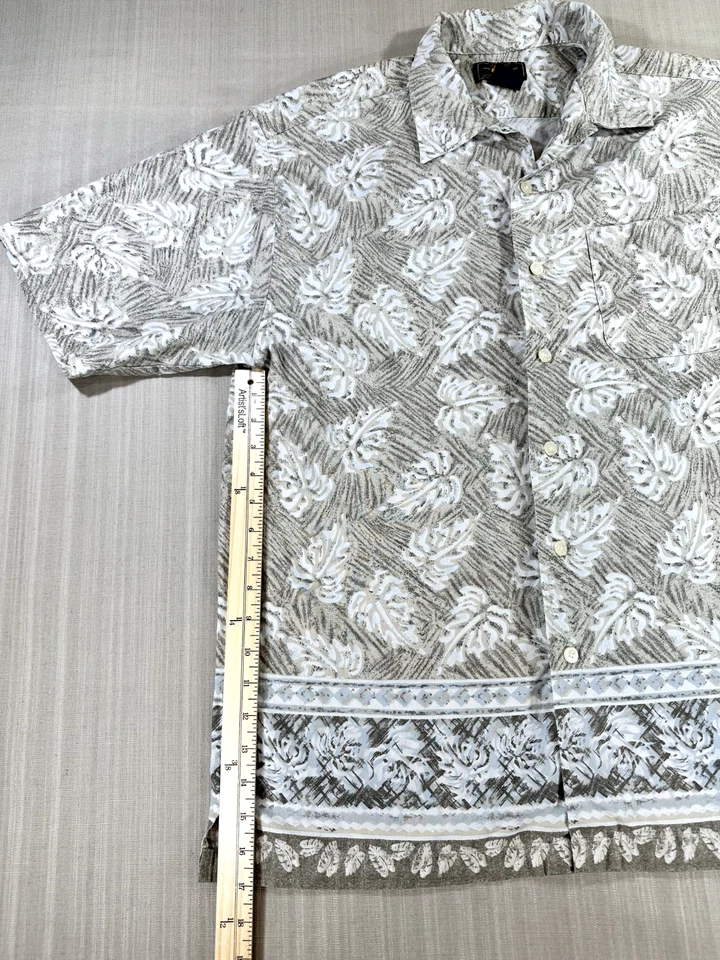 Route 66 纽扣短袖夏威夷衬衫男式 M 米色带棕榈树 #2695 — 第 3/4 张图片