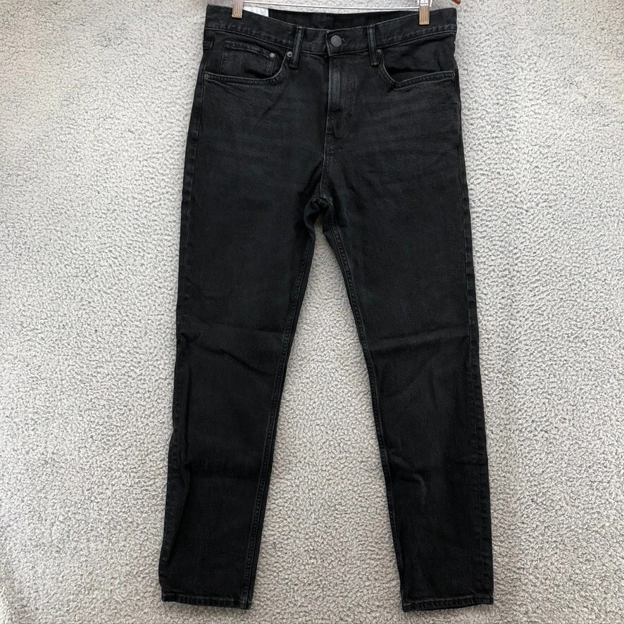 H&M Slim Fit Jeans Black Denim Tapered Leg Flat Front Mid Rise Classic Mens  33