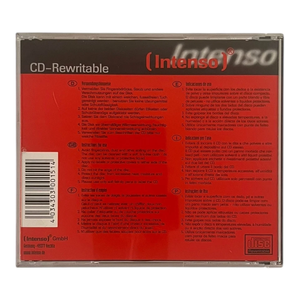 Intenso CD-RW Rohling 700MB 80min 1 Stück NEU & unbenutzt - Bild 2 von 2
