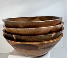 Aidea Natural Acacia Wood Bowl Set Four(4) Salad Rice Nuts Multi Purpose BoHo 7”