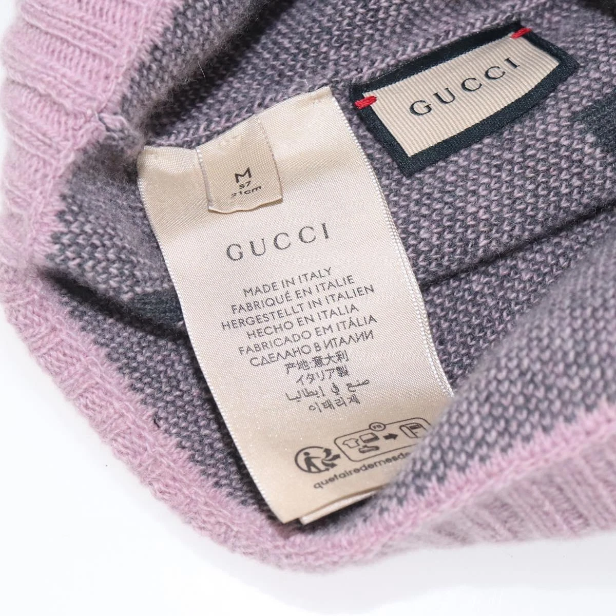 GUCCI GG Berretto Tessuto Maglia Tela Cashmere M Rosa 676827 Autentico am8353