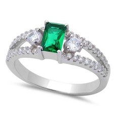 Emerald Cut Emerald  CZ .925 Sterling Silver Ring