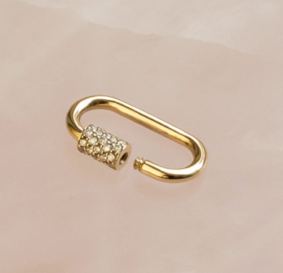 14K Yellow Gold VS/G 0.20Ct Carabiner Lock Real Natural Diamond Charm Pendant