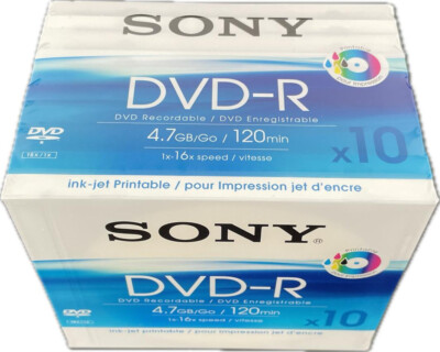 1 x 10 SONY DVD-R WriteOnce 4.7GB 1x16x INKJET (10DMR47B-IP) OVP NEU
