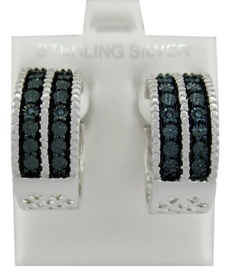 ECHTE BLAUE DIAMANTEN CREOLEN .925 STERLINGSILBER - NEU MIT ETIKETT