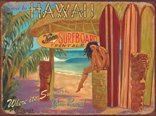 Come to Hawaii Kona Surfboard rental metal sign home decor