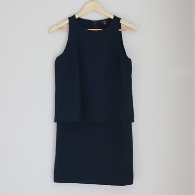 Ann Taylor Sleeveless Shift Layered Dress Navy Petite