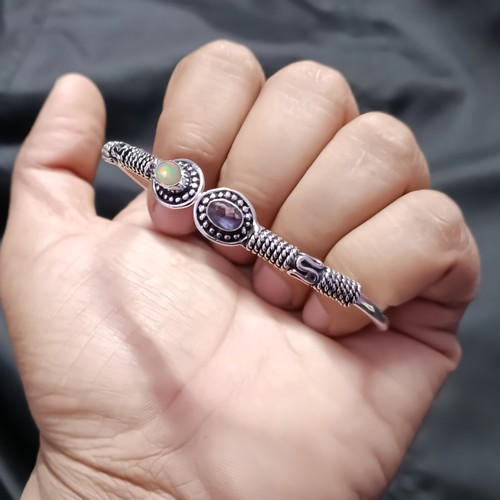 Bracciale da uomo in argento sterling 925 con pietra preziosa taglio ametista... - Foto 6 di 6