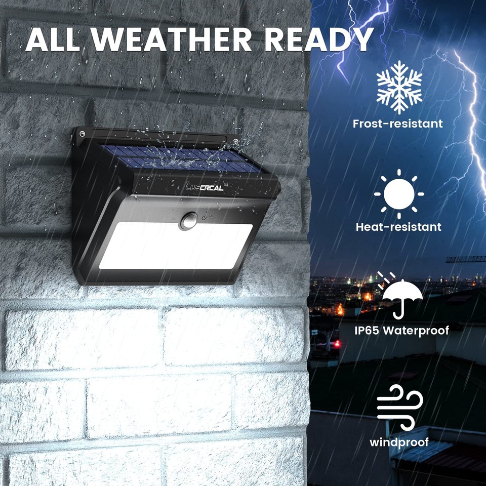 LUSCREAL Solar Outdoor Lights 142 LED 2600 Lumens Motion Sensor Outdoor