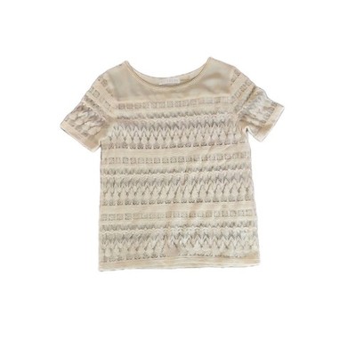 Potters Pot Lace And Pearl Cream Pullover Boat Neck Top Sz L (I)