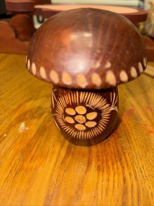 Vintage Russian Wooden Carved Mushroom  Floral USSR Secret Compartment 4” Tall