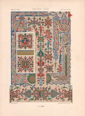 WASCHINETT VERZIERUNG POLYCHROM 43 Mittelalter Deko Kunst Muster Motive um 1885
