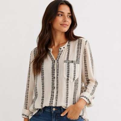 Free People Women's Tunic Shibori Magic Long Sleeve Vanilla combo Boho Small