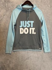 NIKE Therma-Fit "Just Do It' 2 Tone Hoodie Women's Size Small Gray/Baby Blue