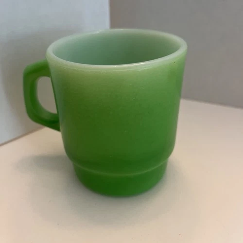 Vintage Anchor Hocking Fire King Ware Stackable Green  Coffee Mug  Milk Glass