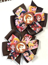 Beautiful Disney's Belle Inspired Set of Pigtail hair bows for girls.