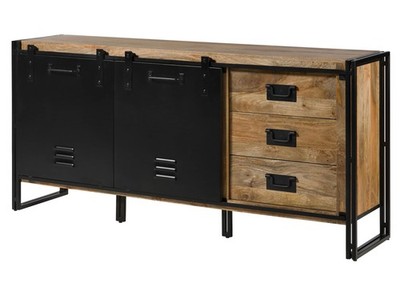 Sideboard Mango 195x45x90 natur lackiert / Metall schwarz BLACKBURN #107