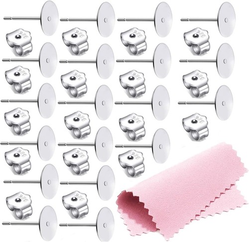 25Pair 925 Sterling Silver Earrings Posts Flat Pad Ear Stud Hypoallergenic Bl...