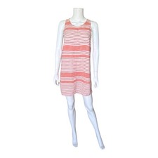 Old Navy Dress Womens M Coral White Striped Linen Rayon Sleeveless Shift Mini