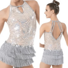 Weissman dance costume BIG GIRLS DONT CRY 10451 Silver flapper fringe SA adult