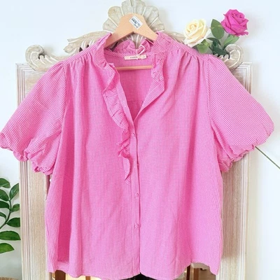 Chemise Rayée Rose Blanche Taille L Manches Ballon Boutons Neuve It Hippie - Photo 1/4