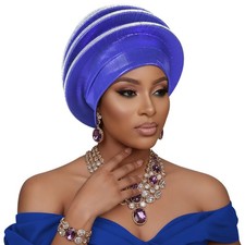 Muslim Headpiece Hat Wedding Party Auto Gele Diamonds Spiral Beret Turban Cap