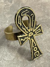 Antique Style Brass Ring with Ankh Design Handcrafted Egyptian Jewelr