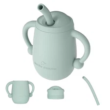 Cuddle Campus 100% Silicone Baby Training Cup, 4 OZ 1 Count (Pack of 1), Sage 