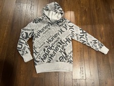 Hurley Youth Medium Hoodie Gray All Over Logo Pullover Sweatshirt 10-12 Years